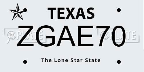 ZGAE70 Texas License Plate