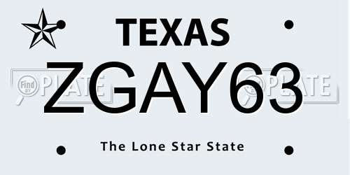 ZGAY63 Texas License Plate