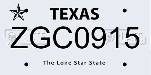 ZGC0915 Texas License Plate