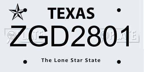 ZGD2801 Texas License Plate