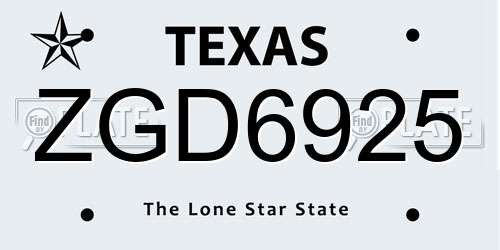 ZGD6925 Texas License Plate