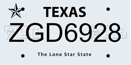 ZGD6928 Texas License Plate