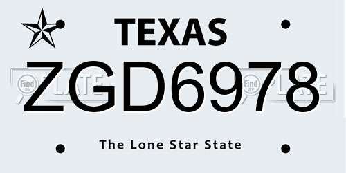ZGD6978 Texas License Plate