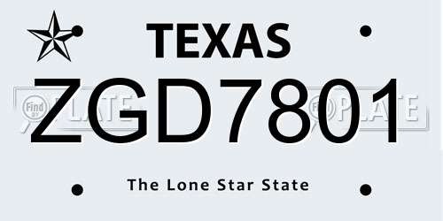 ZGD7801 Texas License Plate