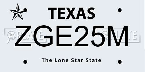 ZGE25M Texas License Plate