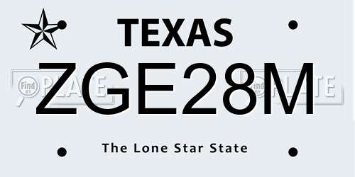 ZGE28M Texas License Plate