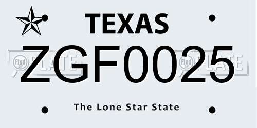 ZGF0025 Texas License Plate