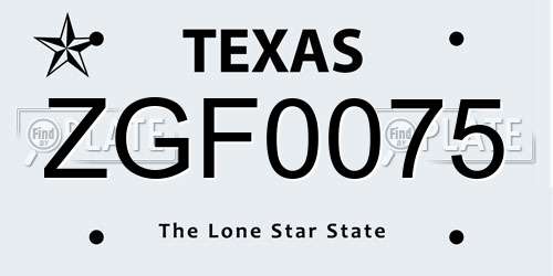 ZGF0075 Texas License Plate
