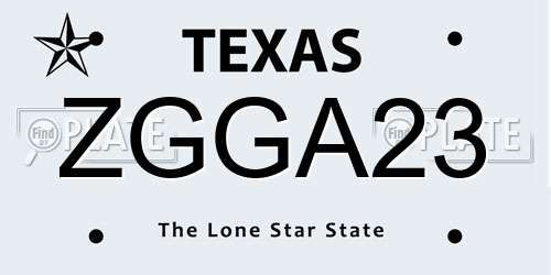 ZGGA23 Texas License Plate