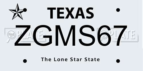 ZGMS67 Texas License Plate