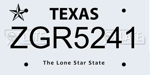 ZGR5241 Texas License Plate