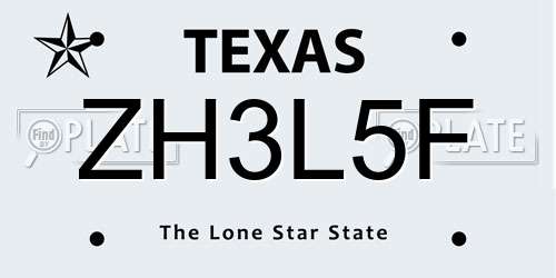 ZH3L5F Texas License Plate