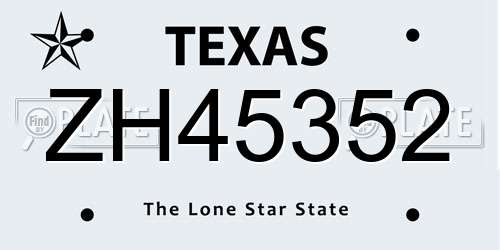 ZH45352 Texas License Plate