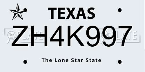 ZH4K997 Texas License Plate