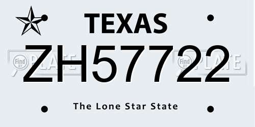 ZH57722 Texas License Plate