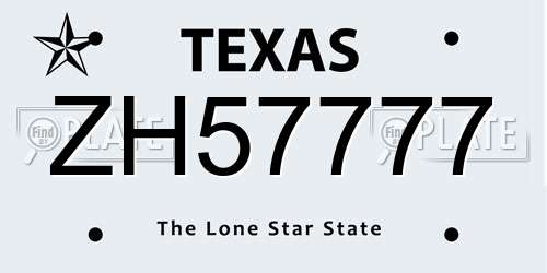 ZH57777 Texas License Plate