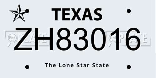 ZH83016 Texas License Plate