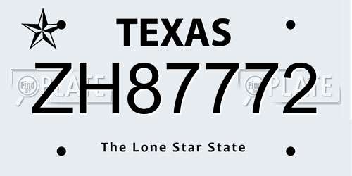 ZH87772 Texas License Plate