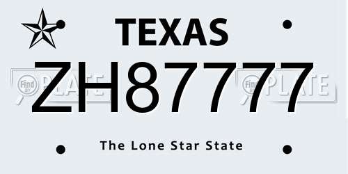 ZH87777 Texas License Plate