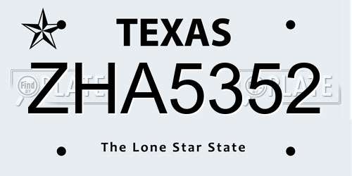 ZHA5352 Texas License Plate