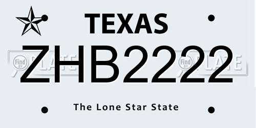 ZHB2222 Texas License Plate