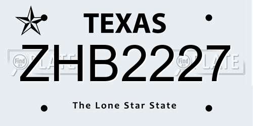 ZHB2227 Texas License Plate