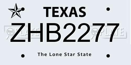 ZHB2277 Texas License Plate
