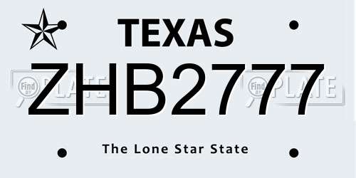 ZHB2777 Texas License Plate