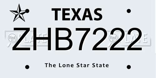 ZHB7222 Texas License Plate