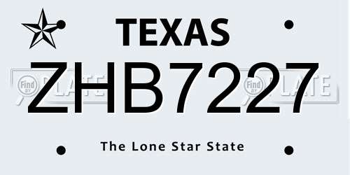 ZHB7227 Texas License Plate