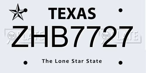 ZHB7727 Texas License Plate