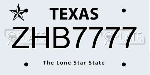 ZHB7777 Texas License Plate