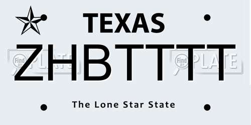 ZHBTTTT Texas License Plate