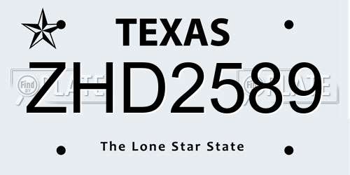 ZHD2589 Texas License Plate
