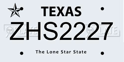 ZHS2227 Texas License Plate