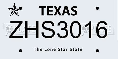 ZHS3016 Texas License Plate