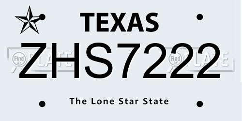 ZHS7222 Texas License Plate