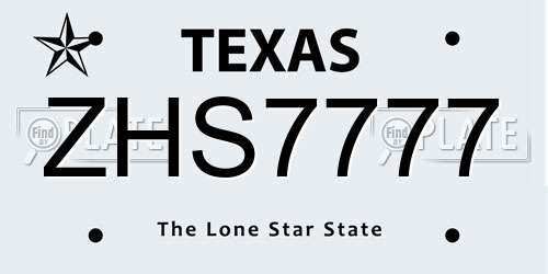 ZHS7777 Texas License Plate