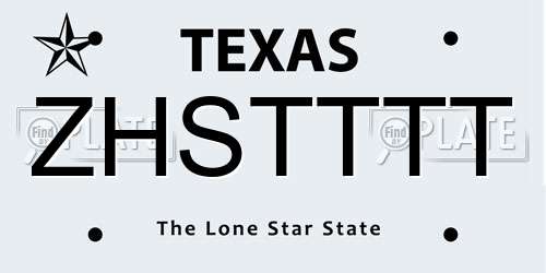 ZHSTTTT Texas License Plate