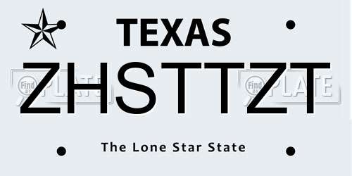 ZHSTTZT Texas License Plate