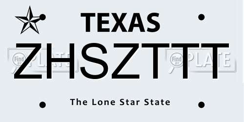 ZHSZTTT Texas License Plate