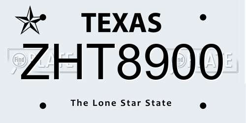 ZHT8900 Texas License Plate