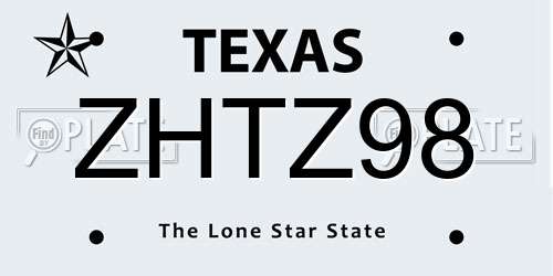 ZHTZ98 Texas License Plate