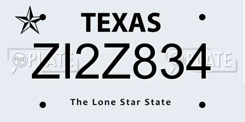 ZI2Z834 Texas License Plate