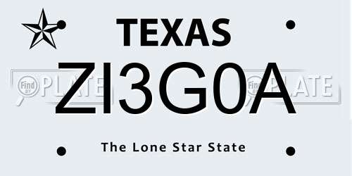 ZI3G0A Texas License Plate