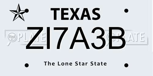 ZI7A3B Texas License Plate