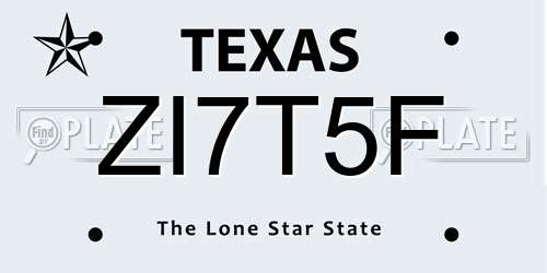 ZI7T5F Texas License Plate