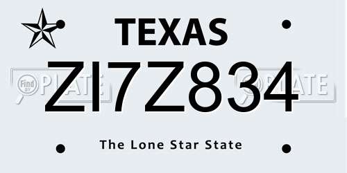 ZI7Z834 Texas License Plate