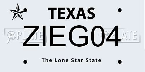 ZIEG04 Texas License Plate