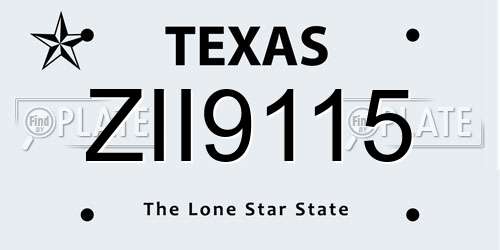 ZII9115 Texas License Plate